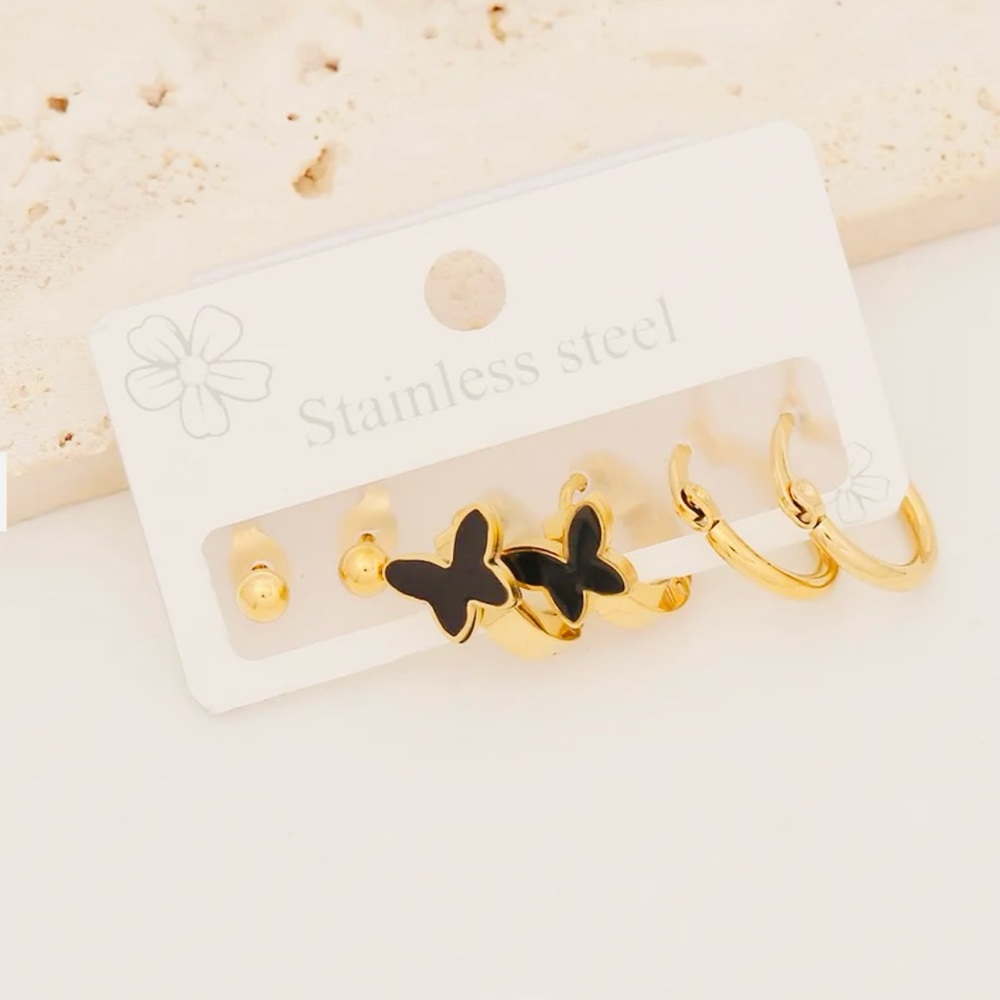 3 pairs of 18k gold plated stainless steel earrings